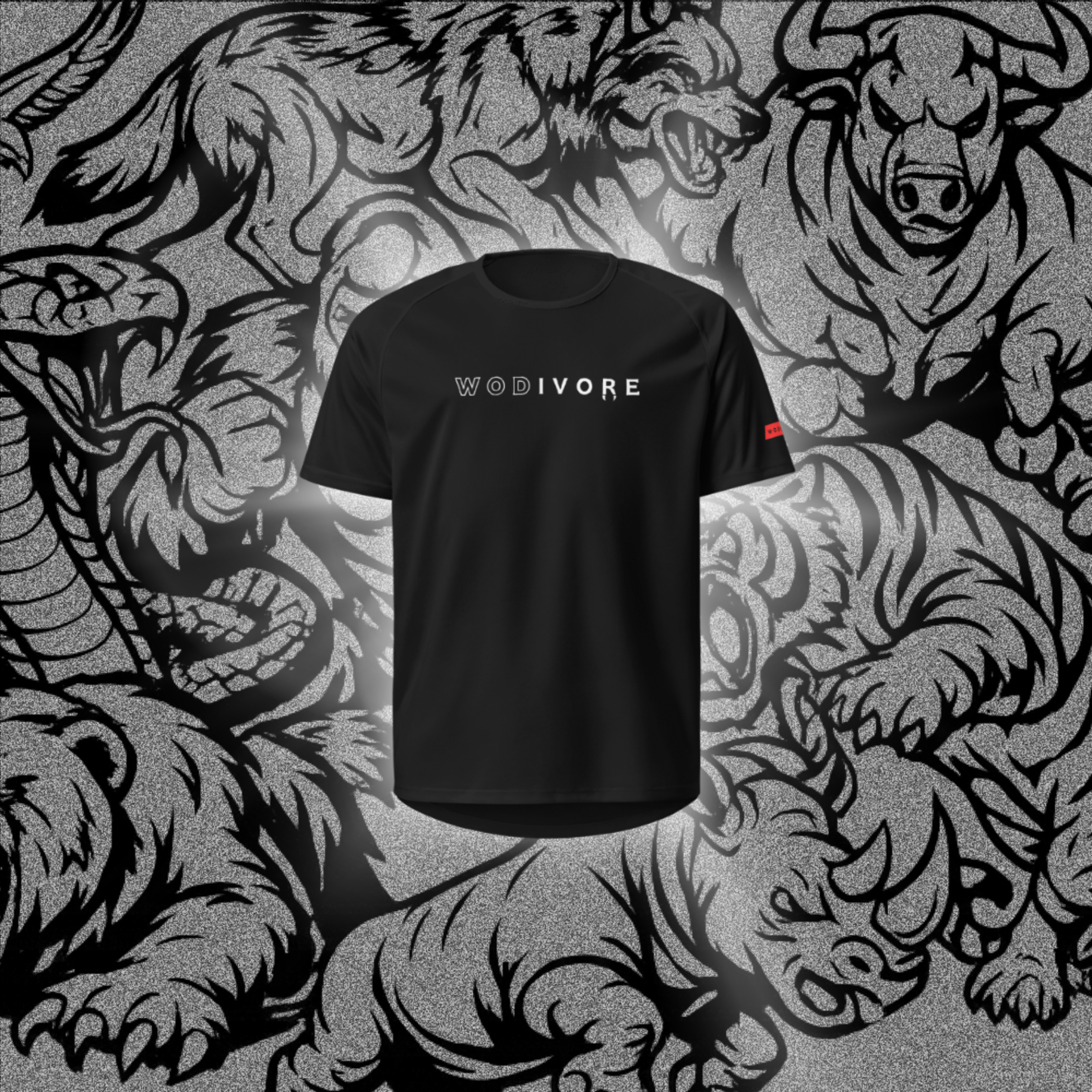 WODIVORE ALPHA1 Performance T-Shirt in black with athletic fit and moisture-wicking fabric, suitable for training and workouts.
